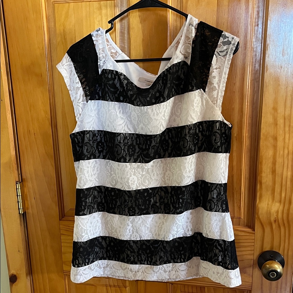 Chic Lace Striped Women's Blouse